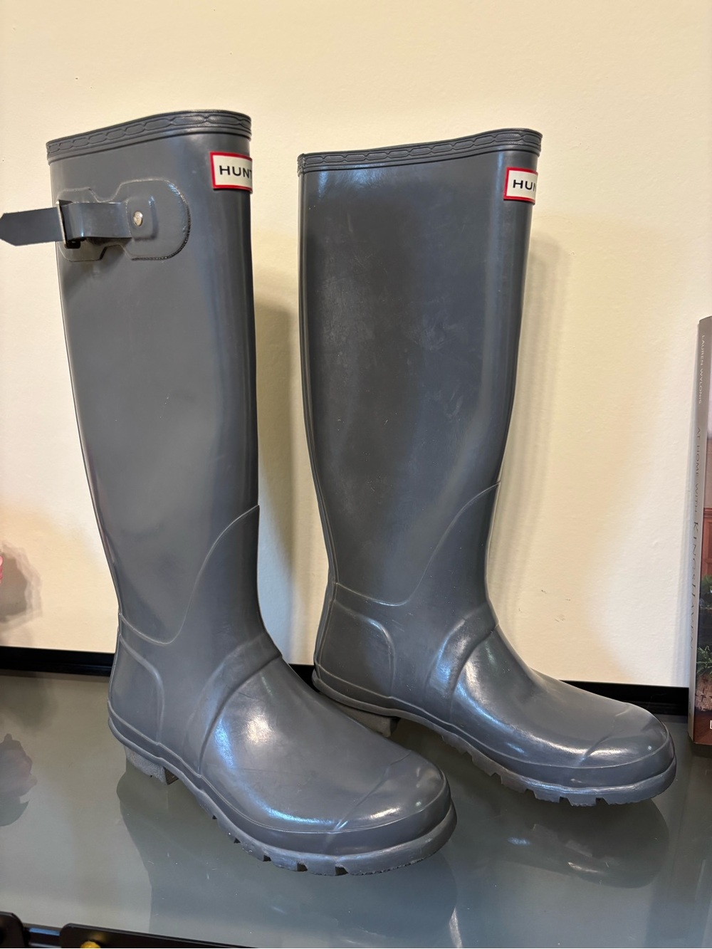 Hunter Gray Gloss Knee-High Rain Boots
